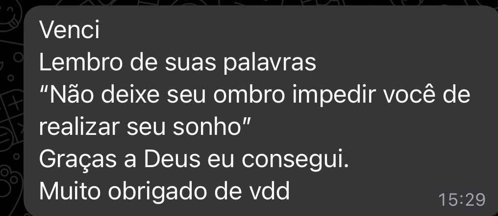 Mensagem de aluno que superou lesão no ombro e foi aprovado