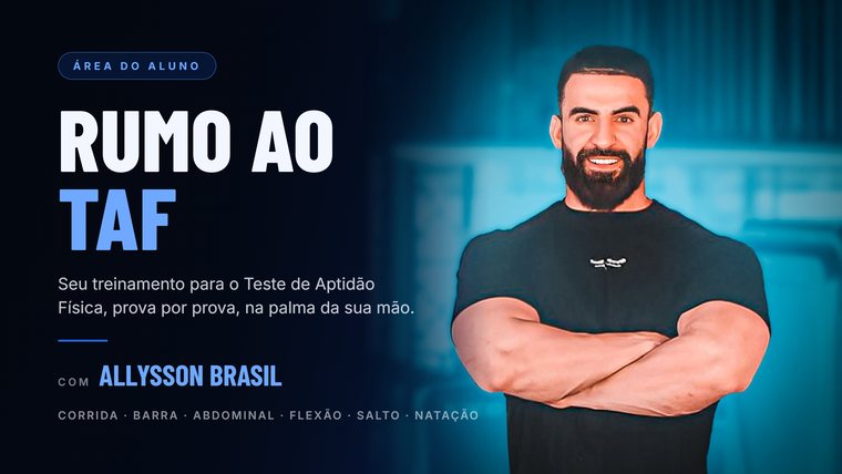 Capa da área de membros do Rumo ao TAF com o treinador Allysson Brasil